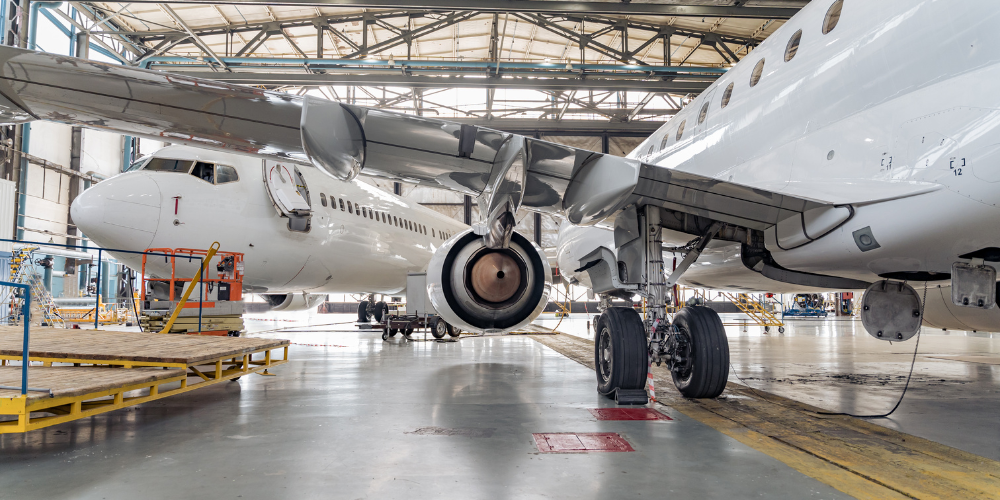 Two planes in a factory 