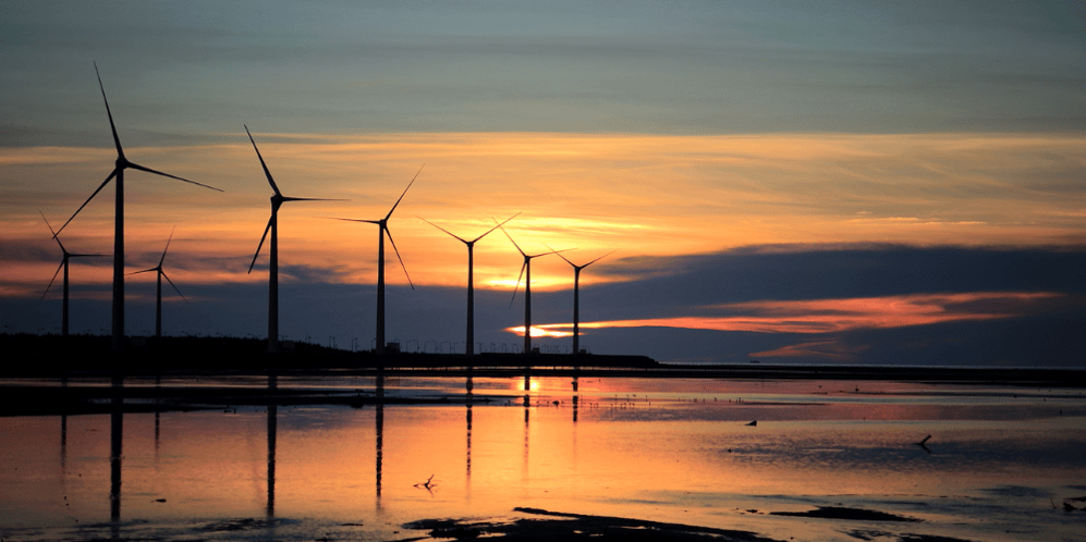 8 windmills on the beach