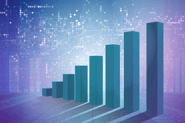 A blue bar chart representing the growing technology sector 