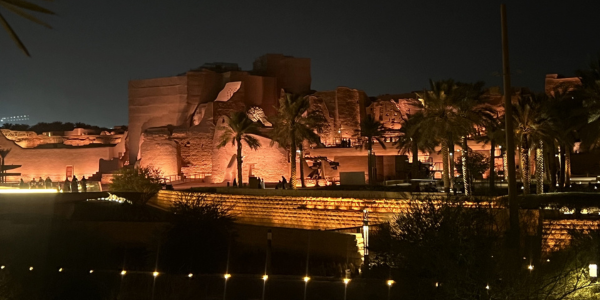 A landscape at night in Saudi Arabia