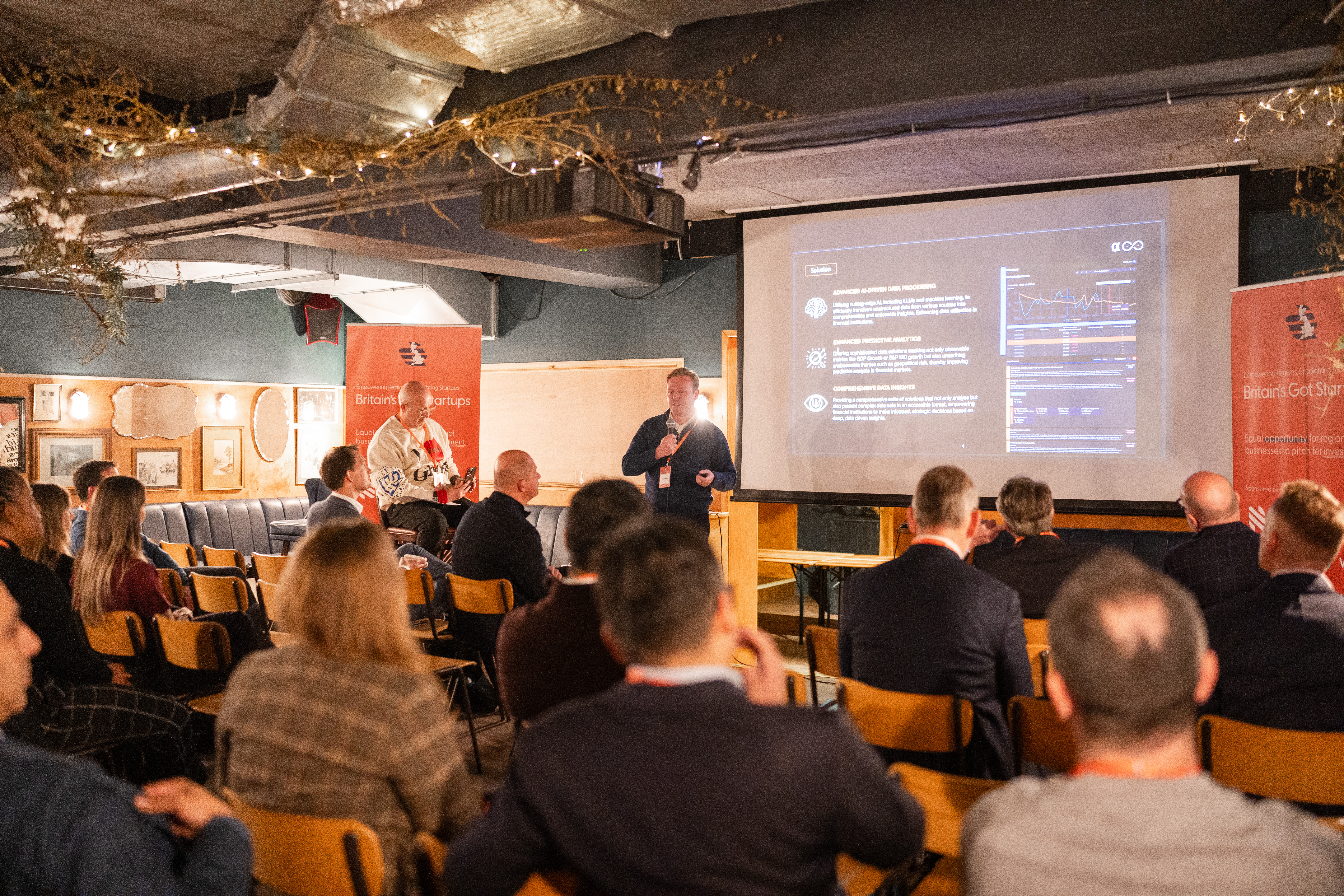 A founder pitching his investment at BGS Bath