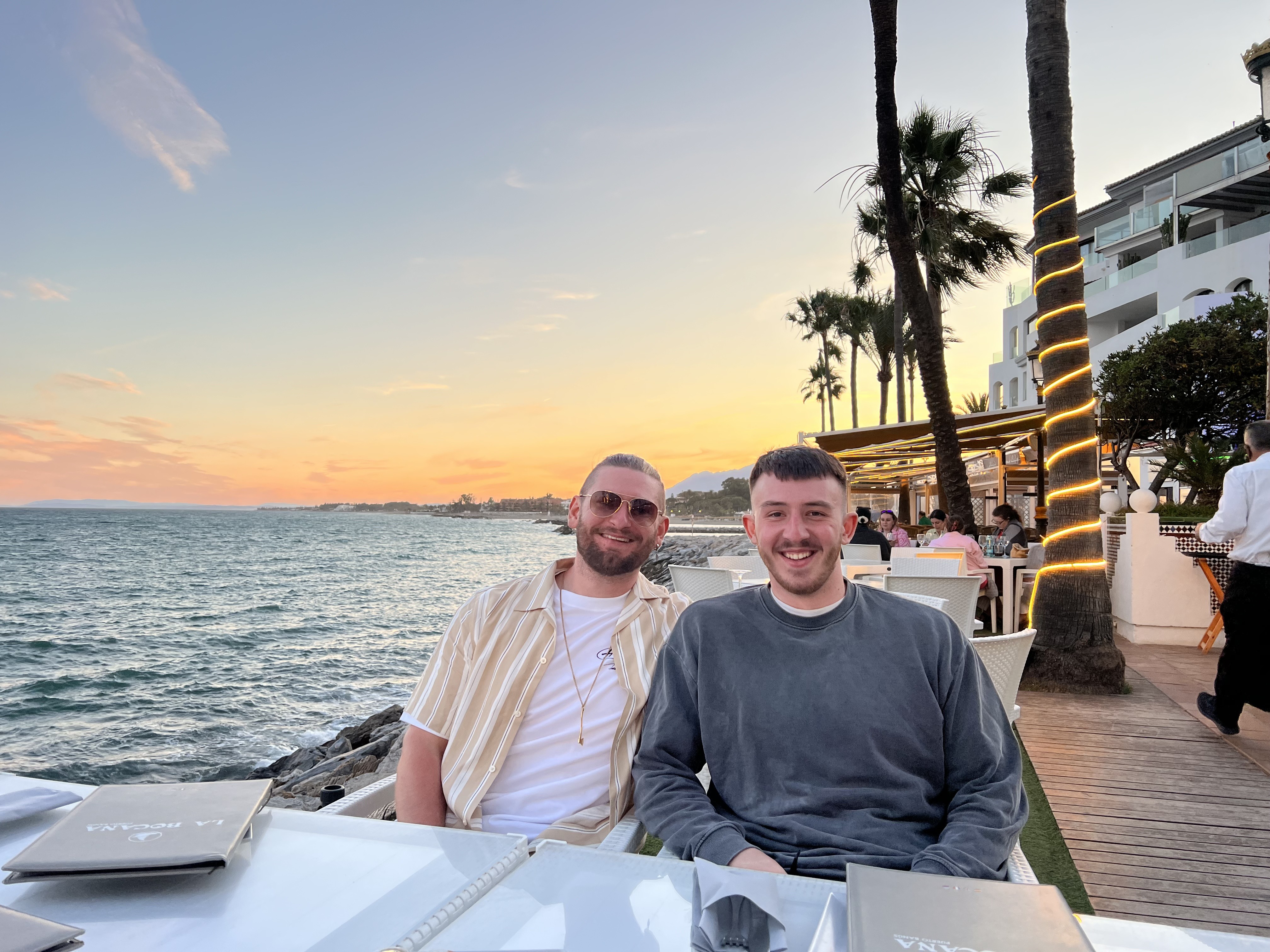 Seb and Dawid at dinner on the seafront 