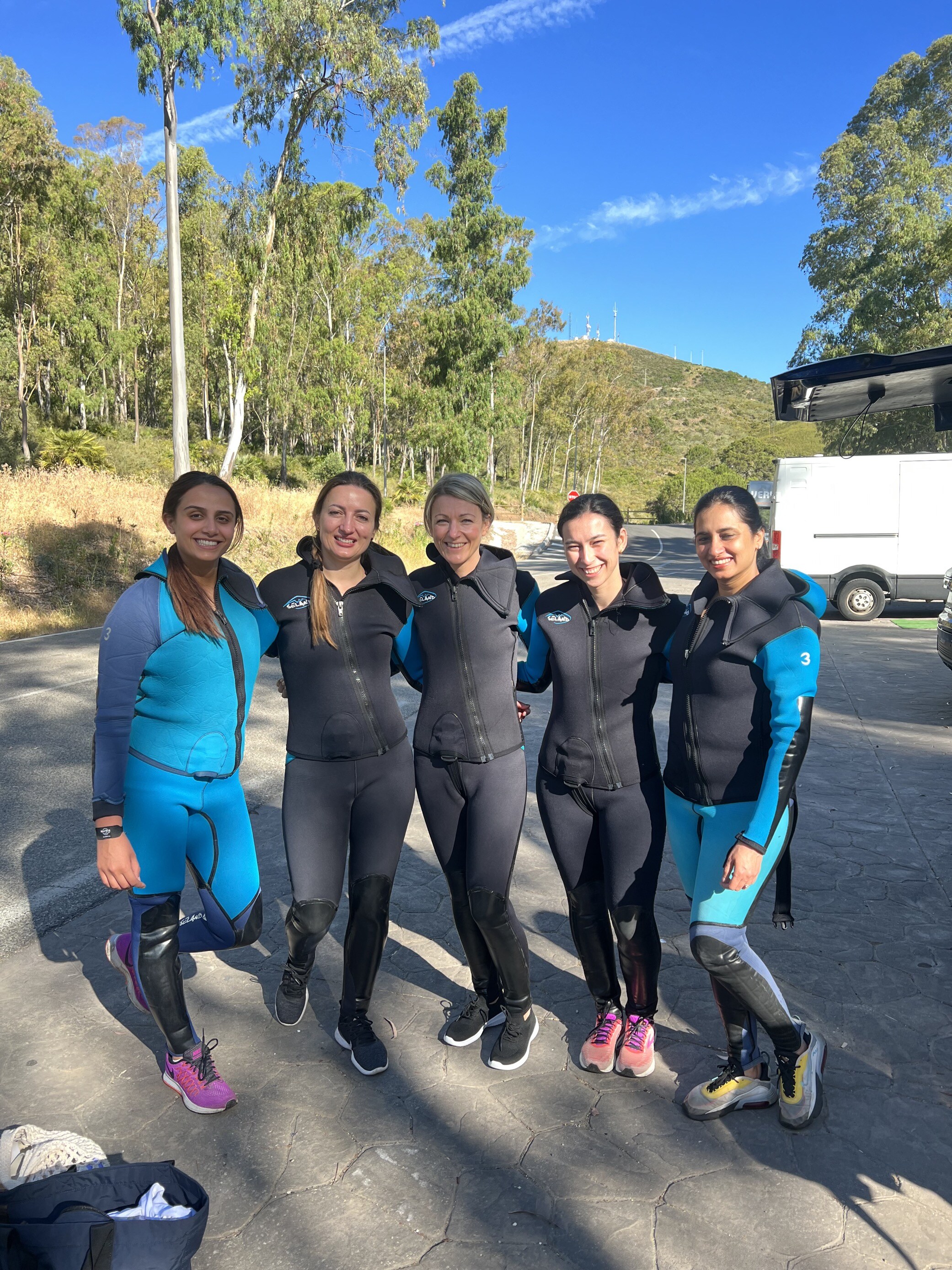 Abstract Group staff before canyoning 