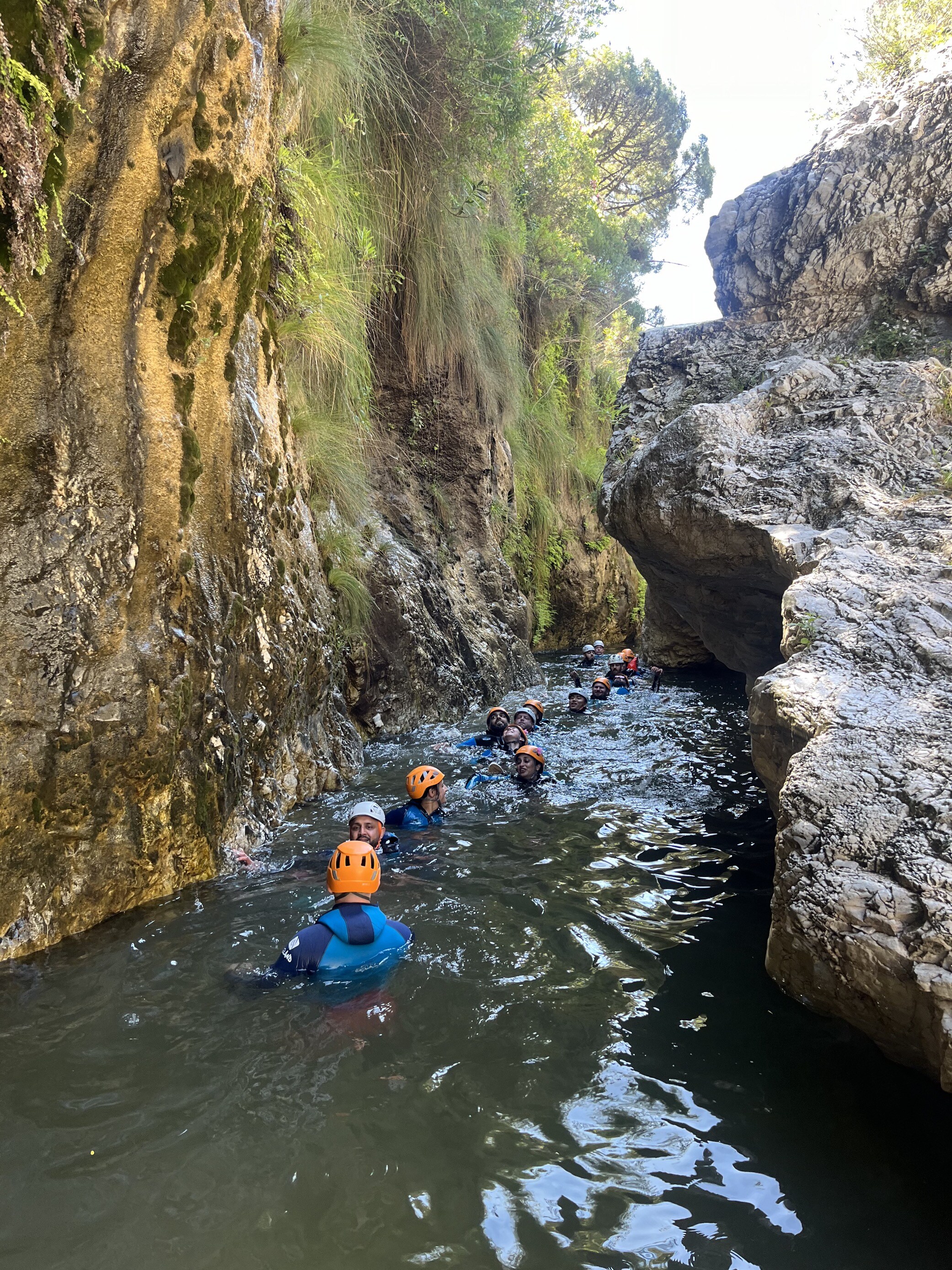 Abstract Group staff canyoning