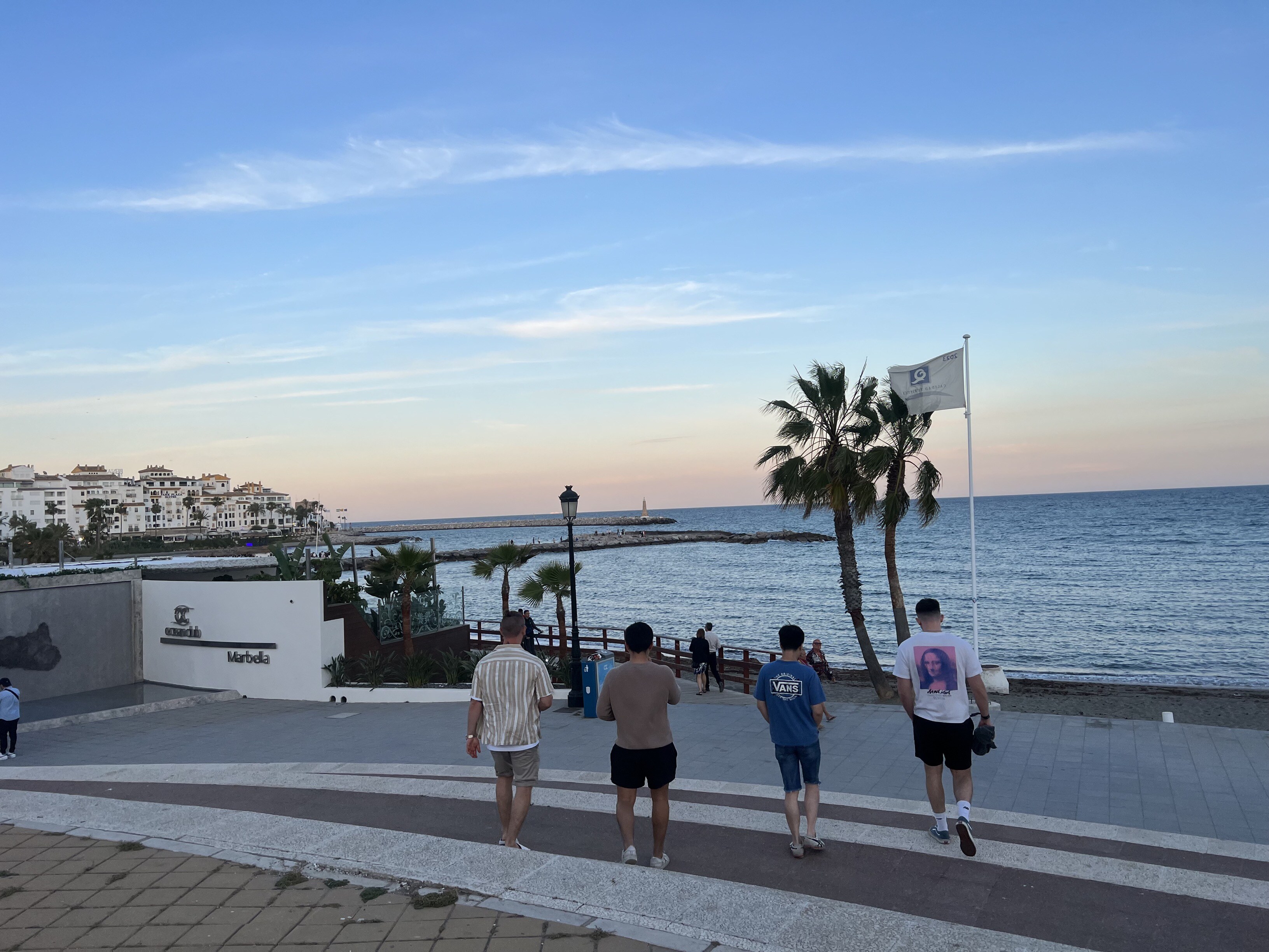 Abstract Group staff walking to dinner 