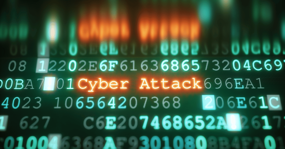 Cyber attack in orange writing surrounded by green numbers