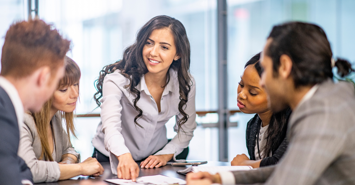 Woman discussing to a group